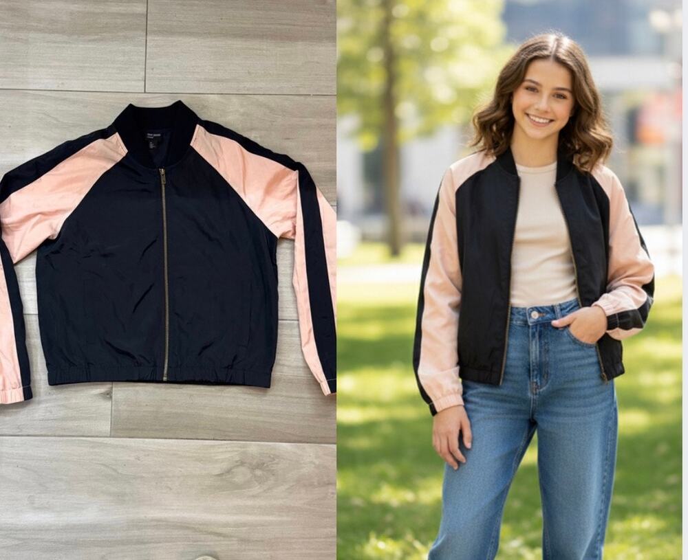 Y2k Black and Pink Utility Streetwear Bomber Jacket XS